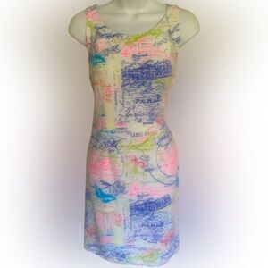 Lulu -B Paris Script Dress - XS pink white blue.,polyester spandex ,